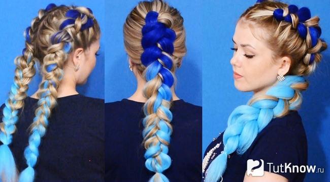 Девушка с синим и голубым канекалоном в волосах