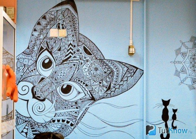 Котик, украшенный узорами зентангл