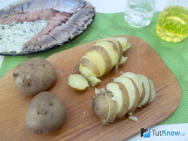 Картофель нарезан дольками