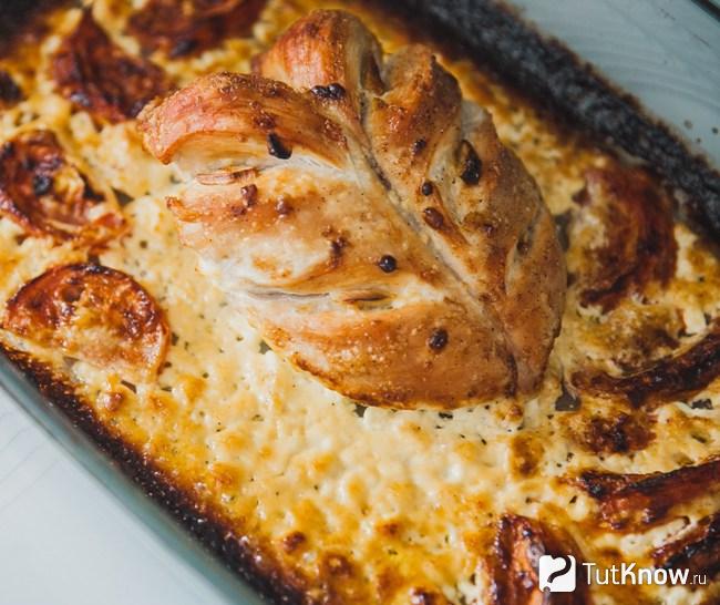 Курица с апельсинами в белковой шубе
