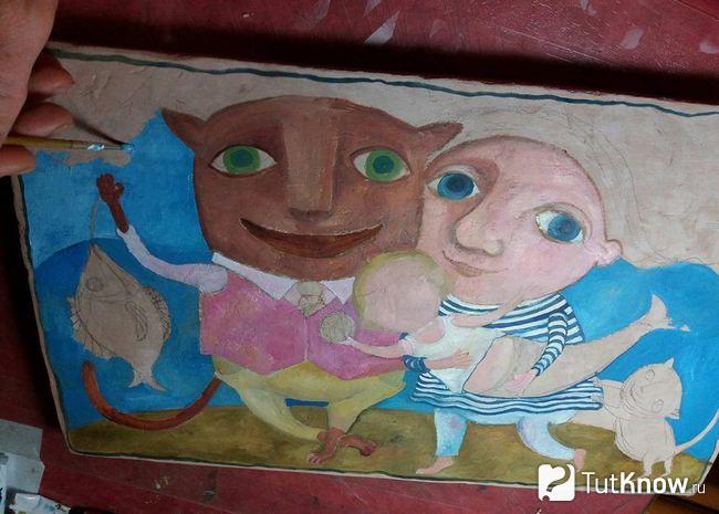 Создание рисунка на гипсовом слое