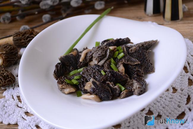 Жареные сморчки крупным планом