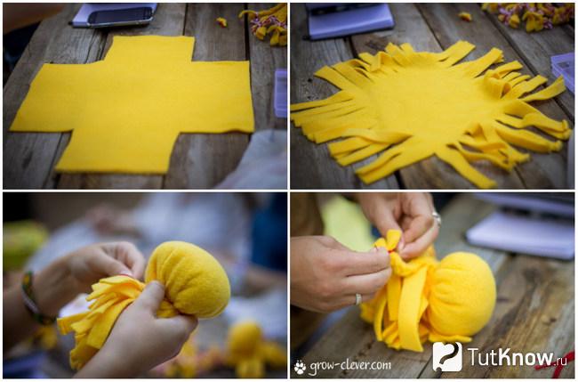 Процесс создания осьминога из ткани