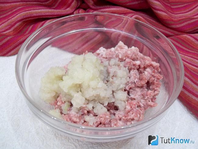 Мясо и репчатый лук перекручены