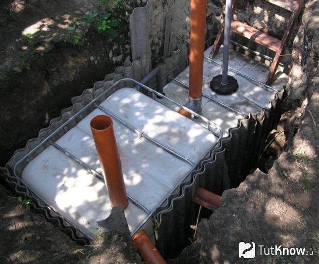 Септик из еврокуба установлен яму