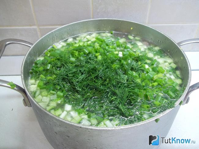 Все продукты сложены в кастрюлю и залиты водой