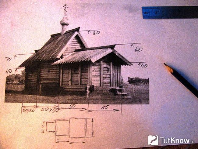 Чертёж церкви из спичек