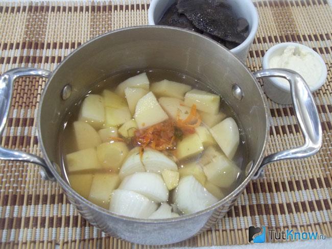 Картофель залит водой