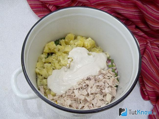 В кастрюлю сложены все продукты