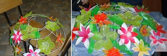 Крепим пластиковые цветочки на каркас юбки
