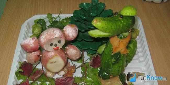 Овощные поделки Чебурашка и Гена
