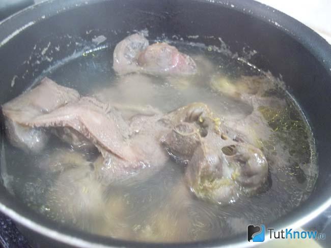 Куриные желудки отварены отварены