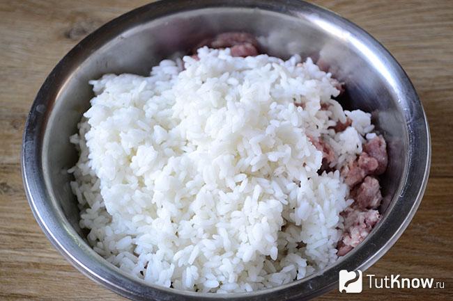 Рис с мясным фаршем в мисочке