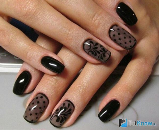 Маникюр черная вуаль