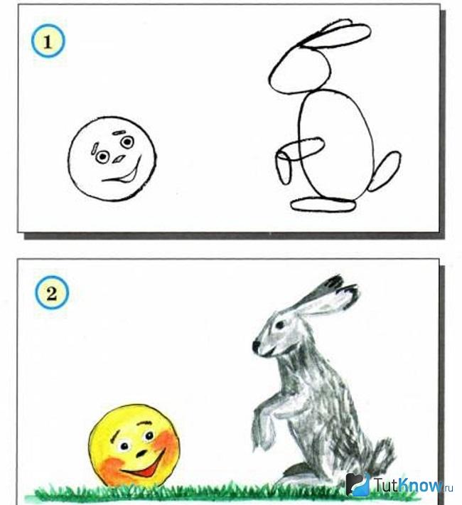 Рисунок колобка и зайчика