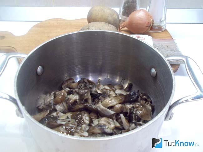 Грибы сложены в кастрюлю