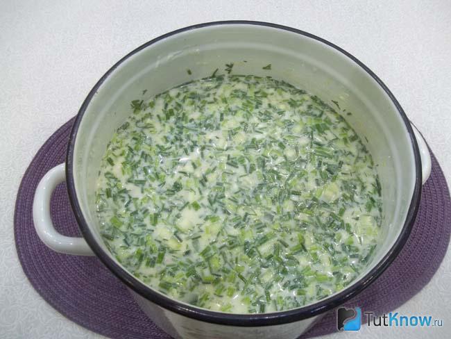Готовая окрошка на воде с майонезом и горчицей
