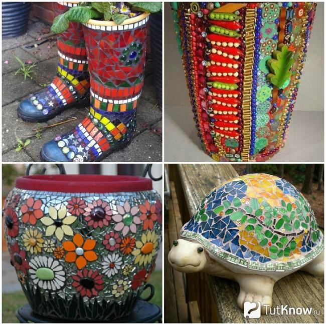 Украшаем цветочные горшки мозаикой