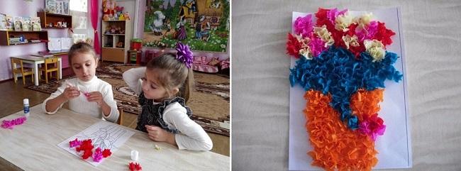 Дети делают картину из бумаги
