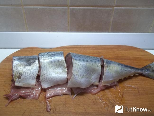 Скумбрия нарезана кусочками