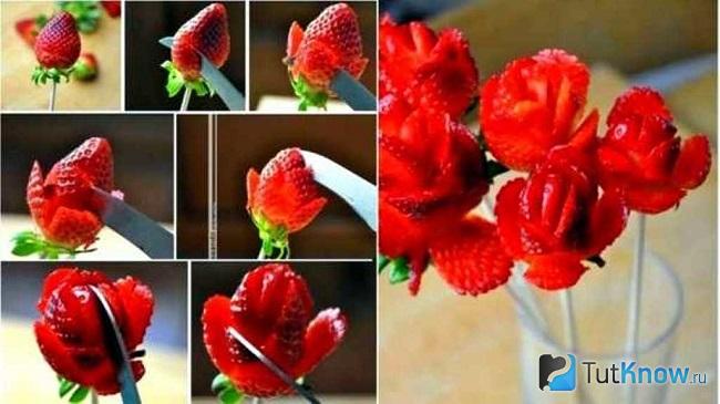 Вырезаем розы из клубники