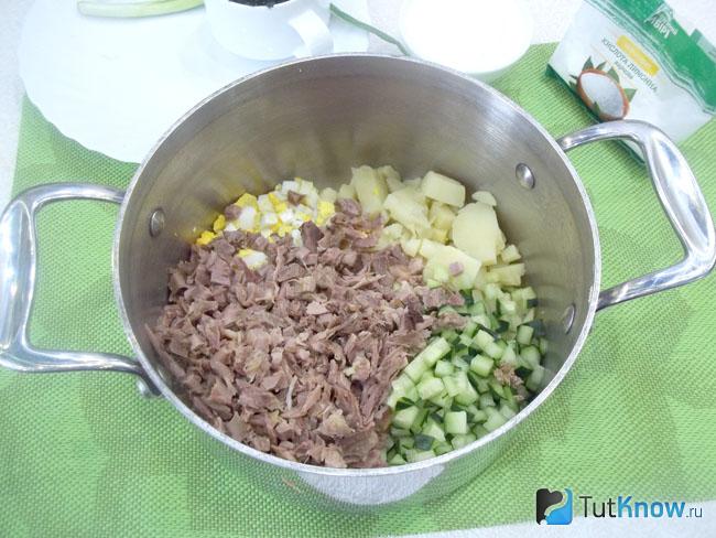 Курица отварена и нарезана