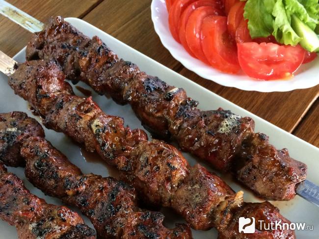 Готовый шашлык из печени