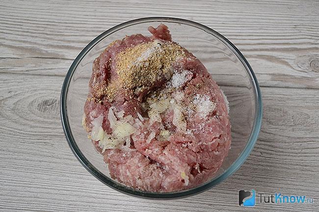 Мясной фарш с луком и специями