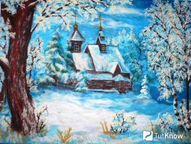 Зимний пейзаж в технике пластилинография