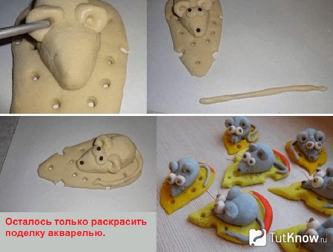 Делаем поделку крысы из солёного теста