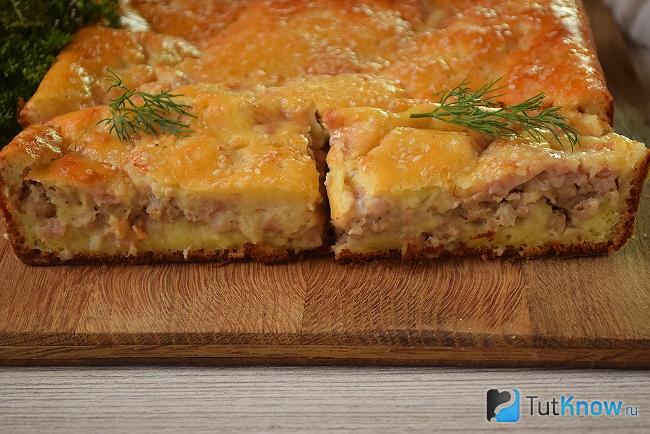 Готовый заливной пирог с фаршем