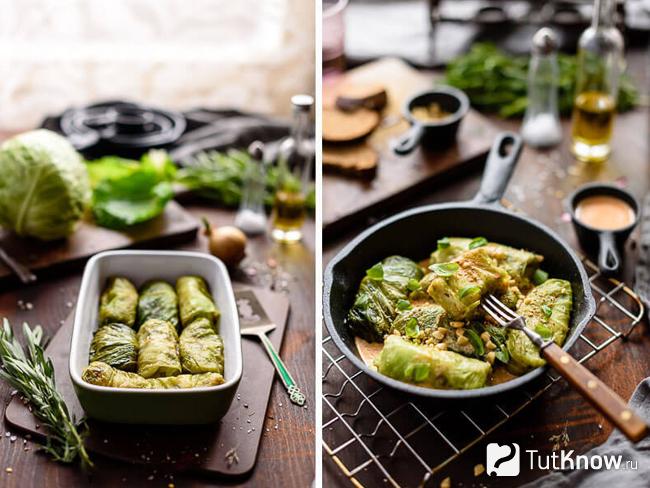 Голубцы с рисом, грибами и оливками
