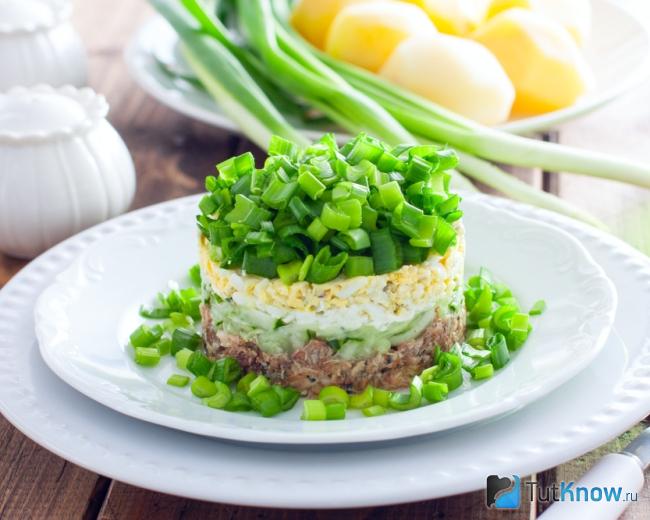 Салат из печени трески с луком