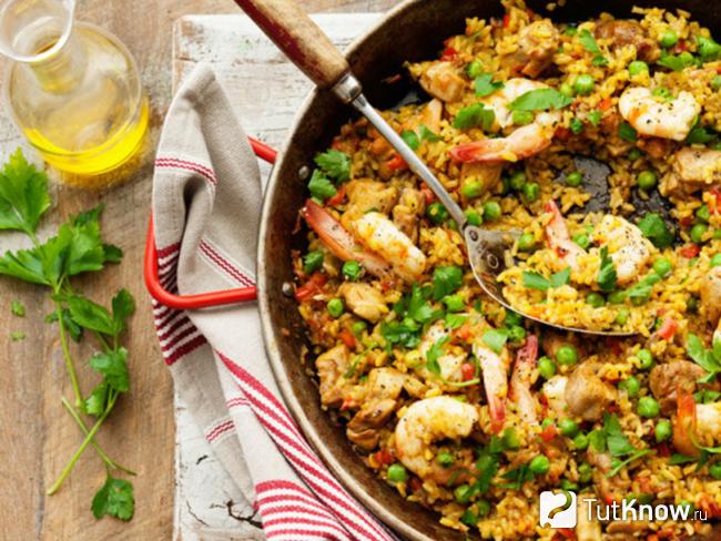 Паэлья с мясом и яйцами