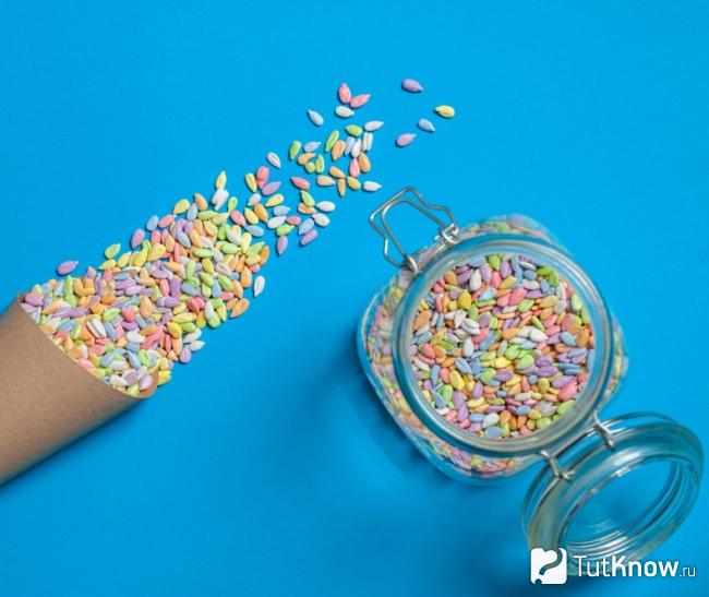 Разноцветные семечки для изготовления поделок