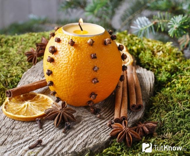 Декор свечи корками апельсина