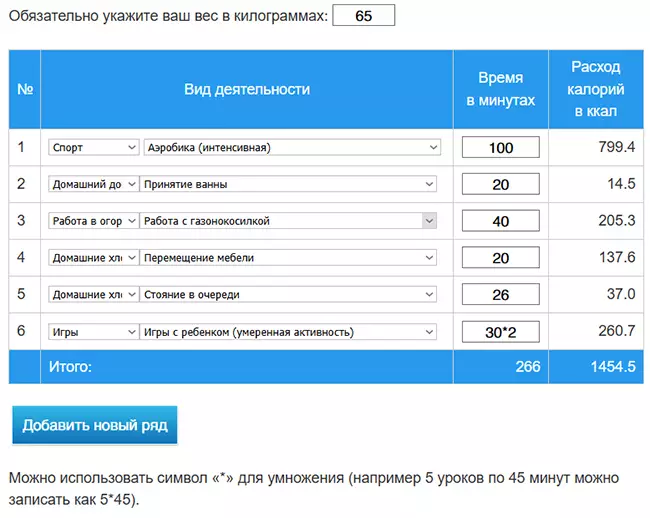 Как пользоваться калькулятором расхода калорий