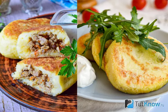 Картофельные зразы с фаршем на сковороде