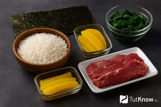 Корейские роллы с рисом и овощами - ингредиенты