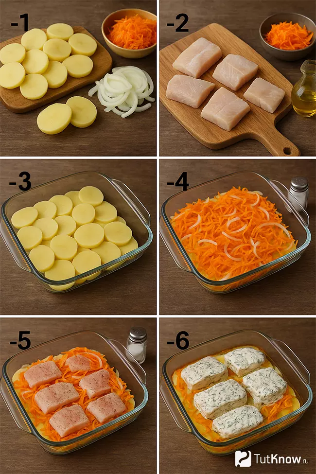 Пошаговый рецепт картофеля с рыбой и овощами
