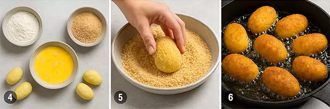 Пошаговый рецепт картофельных крокетов с сыром шаг 4-6