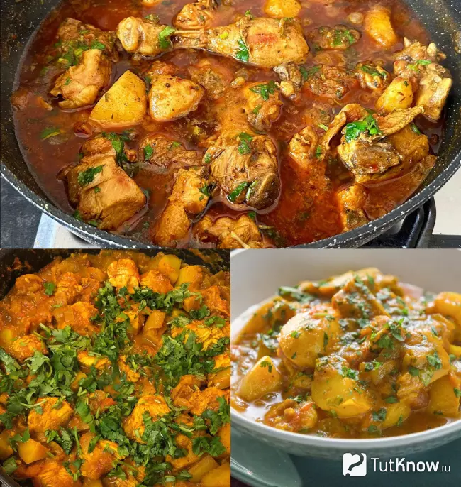 Картофель с карри и курицей по-индийски
