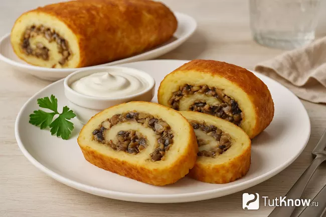 Картофельный рулет с грибами