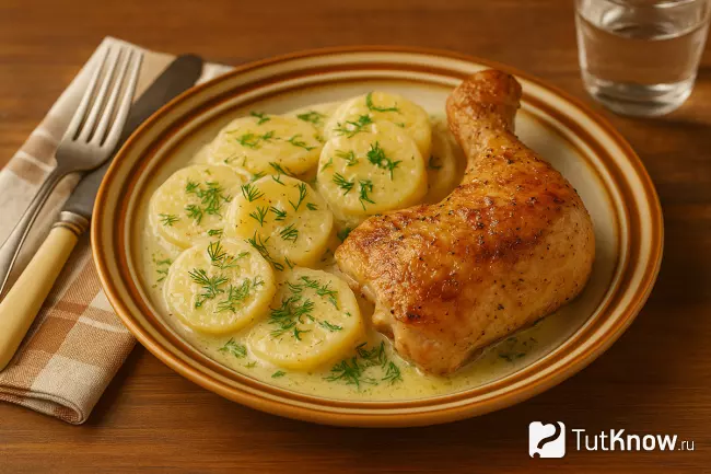 Картофель со сливками с запечённой курицей по-фински
