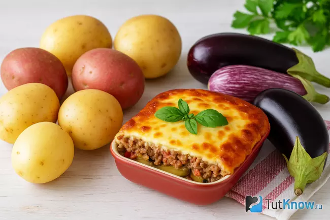 Мусака по-гречески с картофелем и баклажанами