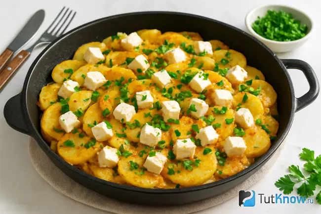 Рецепт картофеля с сыром фета и сметаной по-балкански