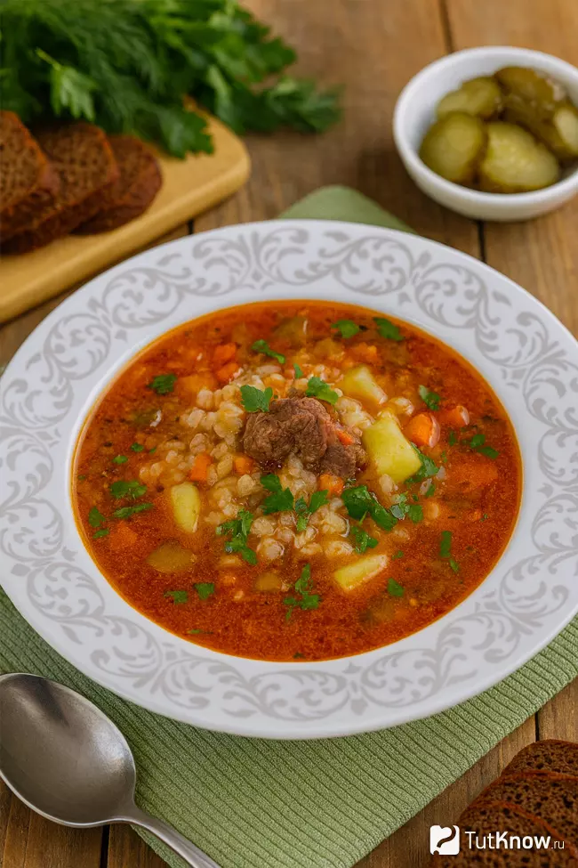Рецепт рассольника с рисом и с томатной пастой