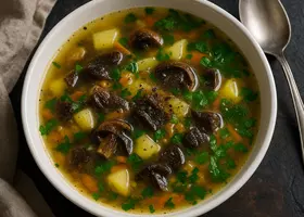 Ароматный суп из сушёных грибов с овощами и зеленью