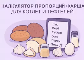 Калькулятор пропорций фарша, ингредиенты для котлет и тефтелей