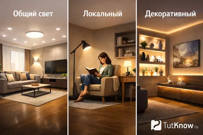 Виды освещения гостиной — общий, локальный и декоративный свет